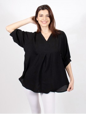 Fashion Blouse W/ V Neck & Buttoned Back 